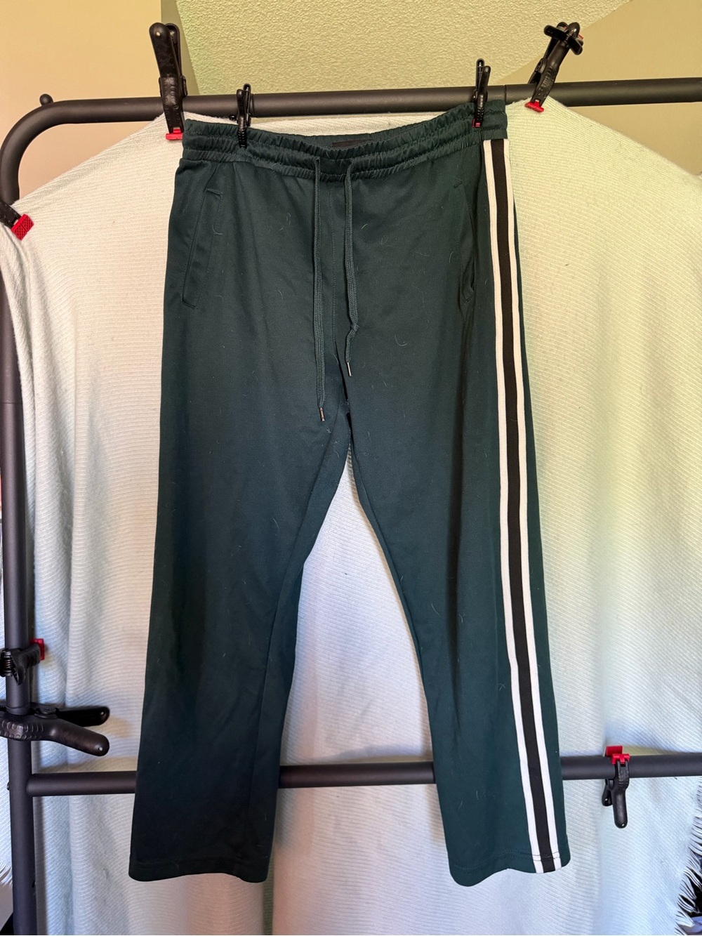 Cotton On Forest Green Women's Track Pants with White & Black Side Stripes